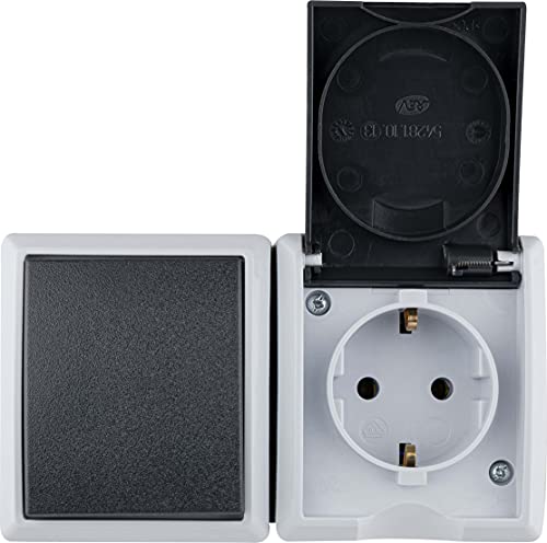 REV AquaForm, 0510231777 Socket - A/W Switch Combination, IP44, Double Pole, Surface-Mounted, Horizontal, Grey - Image 2