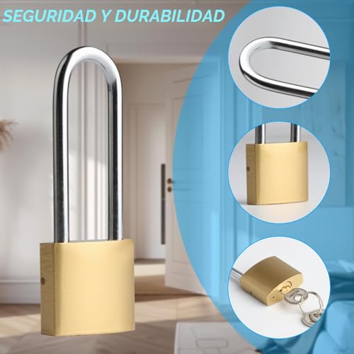 Miniatura 3 de Pack De 4 Candados Con Grillete Largo, Candado De 32 Mm, Con Llaves Iguales, Candados Con Llave, Cerradura De Seguridad Para Equipaje, Armarios, Taquillas, Cerradura Para Maletas