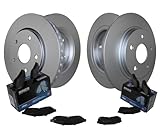 Bison Performance Coated Front Vented 302mm & Rear Solid 305mm Disc Rotors & Akebono ProACT Ceramic Pad Set Full Brake Kit For Chrysler Tonw & Country Dodge Grand Caravan Jurney RAM C/V VW Routan