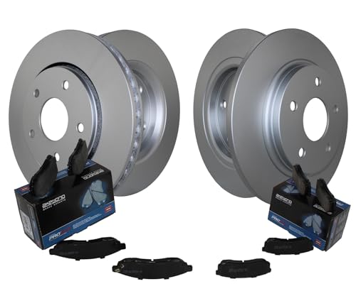 Bison Performance Coated Front Vented 302mm & Rear Solid 305mm Disc Rotors & Akebono ProACT Ceramic Pad Set Full Brake Kit For Chrysler Tonw & Country Dodge Grand Caravan Jurney RAM C/V VW Routan