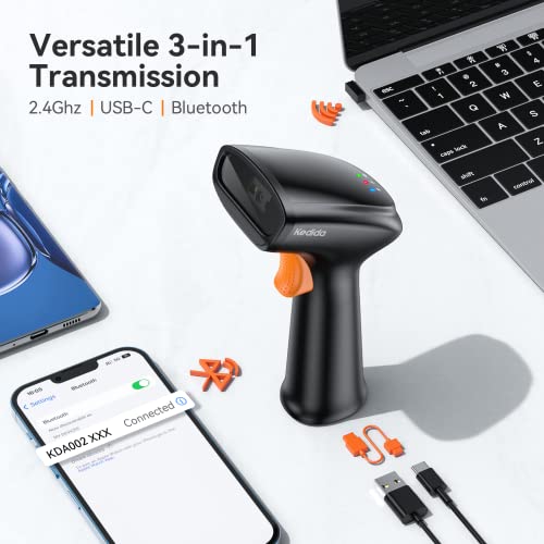 Kedida Qr Code Scanner, 1D 2D Bluetooth Bar Code Scanner, 3-In-1 Bluetooth & 2.4Ghz Wireless & Usb Wired, 3000Mah Large Battery Handheld Reader Support Screen Scan Work With Ios Windows Android #TOP4
