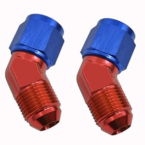FYWZ AN10 Fuel System Fittings, Aluminum 10AN Female to AN10 Male Flare 45 Degree Swivel Fitting Adapter for Oil Pump/Fuel Pump/Filters/Water/Air Line -Blue-Red-2 PC