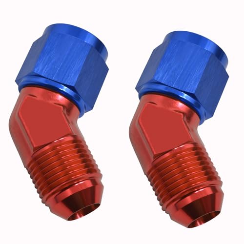 FYWZ AN10 Fuel System Fittings, Aluminum 10AN Female to AN10 Male Flare 45 Degree Swivel Fitting Adapter for Oil Pump/Fuel Pump/Filters/Water/Air Line -Blue-Red-2 PC