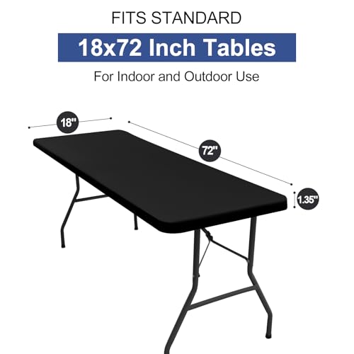 homing Rectangle Table Cloth Cover, Waterproof Polyester Elastic Fitted Tablecloth, Fits for 6 Foot Folding Tables, Washable Table Protector for Picnic, Camping, Outdoor (Black, 18" x 72") by homing - Used condition - Image 7