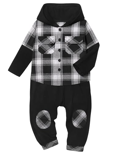 Image of DONWEN Toddler Baby Boy Clothes Plaid Long Sleeve Patchwork Hoodie Top + Pants 2pcs Fall Winter Outfits Set