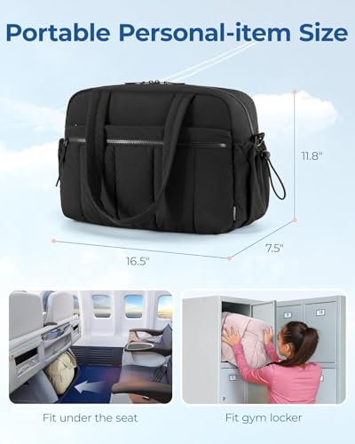 Image of Travel Duffle Bag for Women with Wet Pocket | Lightweight Gym Bag for Travel, Yoga, Sports & Weekend Trips | Cabin Personal Item Tote Bag (Black)