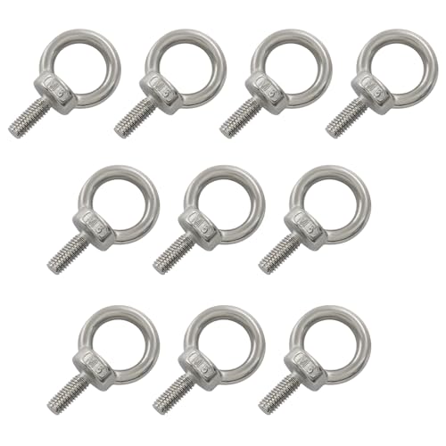 Verkelly Set di 10 bulloni ad occhiello M6 x 16 mm in acciaio inox con dadi, resistenti bulloni per sollevamento spalla, anello di sollevamento per spalla, bulloni ad occhiello filettati con dadi e