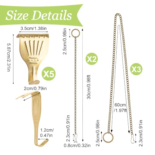 Image of Picture Hanging Kit - 5Pcs Frame Rail Hooks with 5Pcs Chains, Art Display Hanging System in Two Sizes for Wall Picture, Exhibition(Bronze, 30CM & 60CM)