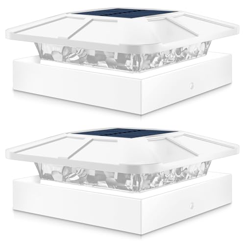 Peasur 4x4IN Solar Post Cap Lights Outdoor with 3 Modes, 2 Packs Fence Light Solar Powered Waterproof for Wood/Vinyl Posts for Deck Yard Garden Patio Outside White