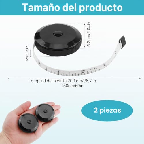 Miniatura 2 de 2 Unidades De Cinta Métrica Retráctil Para Cuerpo, Mini Cinta Métrica, Suave Cinta Métrica Retráctil Con Botón, Adecuada Para Costura, Costura, Cintura Y Altura, 2 M