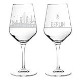 2er Set Weinglas Berlin in schöner Geschenkbox | Hochwertiger Siebdruck im eleganten Ätzweiß, detaillierter als Gravur | Geschenkidee für Muttertag, Vatertag, Geburtstag | MADE IN GERMANY