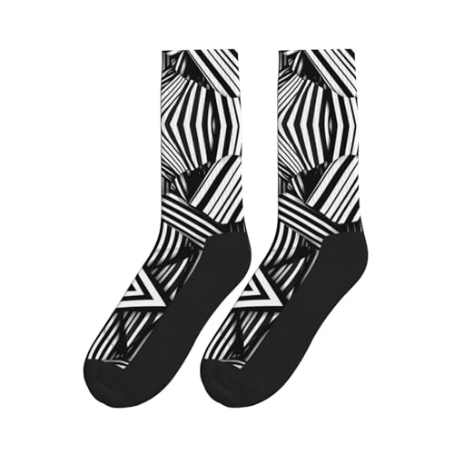 Crew Socks for Women Men Athletic - Black and white geometric lines Moisture Wicking Running Socks/Outdoor Recreation Mid-Calf4