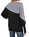 WNEEDU Langarmshirt Damen Rundhalsausschnitt Patchworkfarbe Herbst Sweatshirt Enge Manschetten Pullover Damen Schwarz Hellgrau 3XL