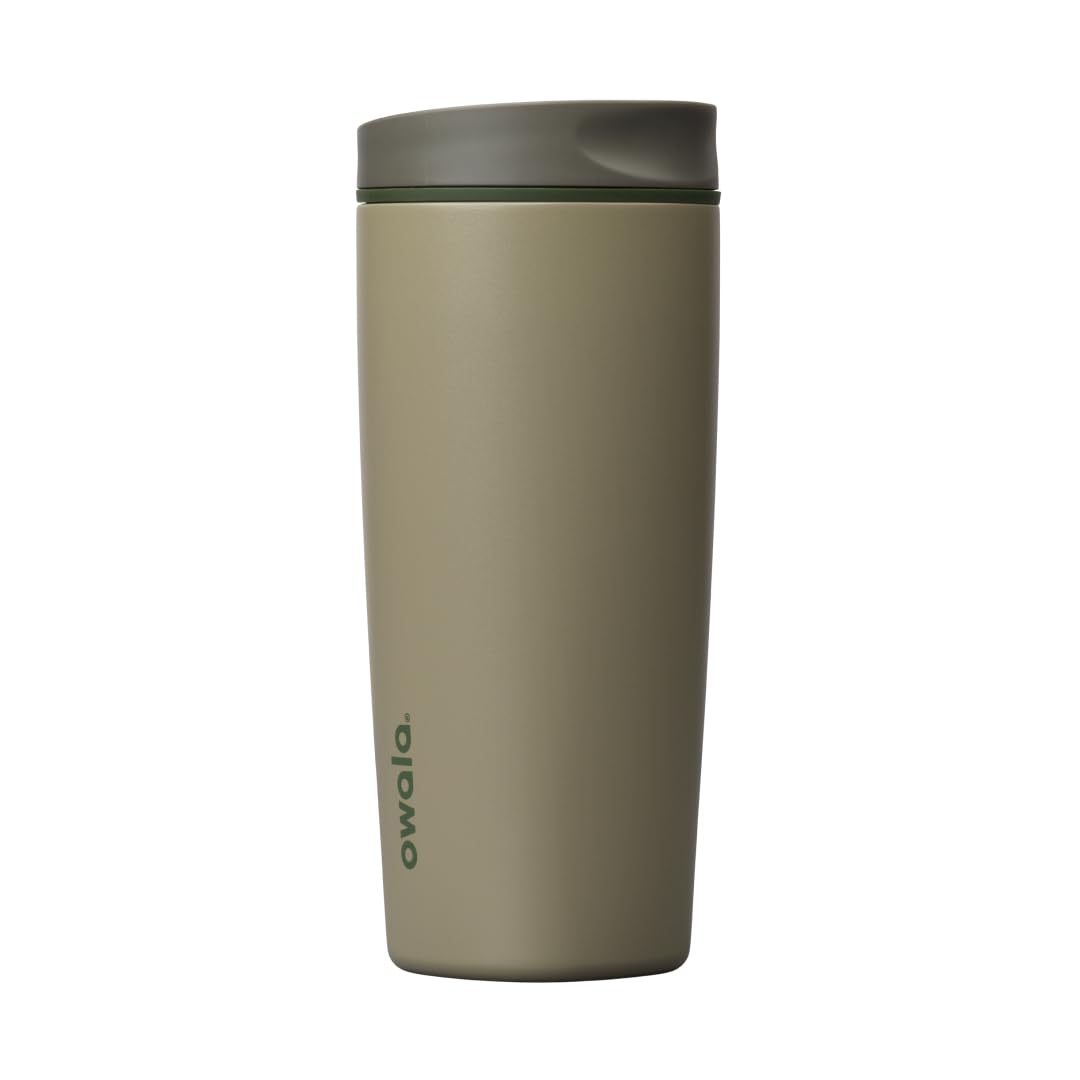 Owala SmoothSip Slider vaso térmico de café de acero inoxidable, 590ml, vaso reutilizable para café helado, taza termica cafe para llevar, sin BPA, termo cafe, Off Road