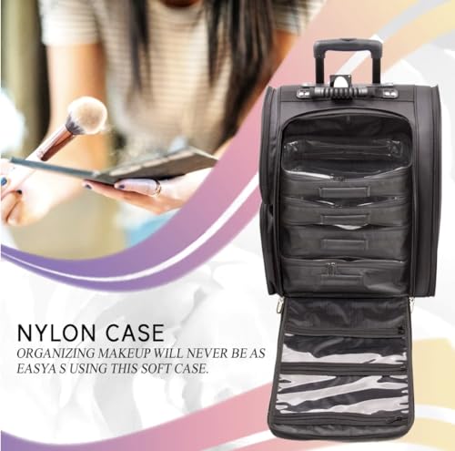 Image of Adson Multifunctional Professional Beauty Makeup Artist Rolling Cosmetic Aluminium Vanity Trolley Beauty Train case Makeup Cosmetic Trolley Hairstylist Travel Organizer (Smoky Black)