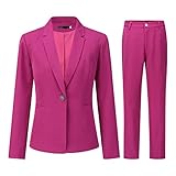 YUNCLOS Women's 2 Piece Office Lady Business Suit Set Slim Fit Blazer Pant, Rose Red