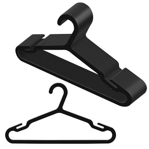 Perchas de Plástico, 20 Pieces Perchas Ropa Antideslizantes, Finas y Duraderas, Ahorran Espacio, Clothes Hangers, Fina Percha Ideales para Camisas, Abrigos, Vestidos y Tirantes (Negro)