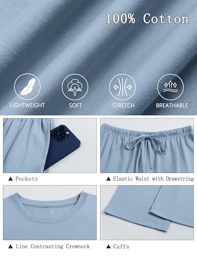 Image of KCW Womens Pajamas Sets 100% Cotton 2 Piece Lounge Set Long Sleeve Tops and Pants Soft Pjs Sleepwear with Pockets