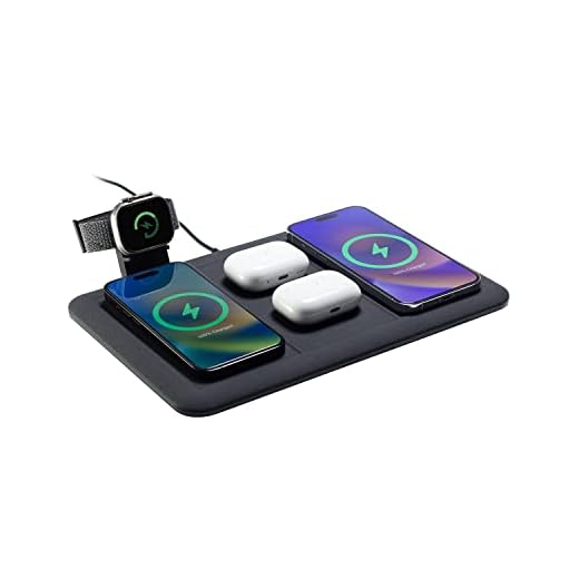 mophie 4-in-1 Wireless Charging Mat for Apple iPhone, AirPods & Watch, Samsung Galaxy, Google Pixel, and All Qi-Enabled Devices, Additional USB-A Port, Intuitive Design, Includes Apple Watch Adapter