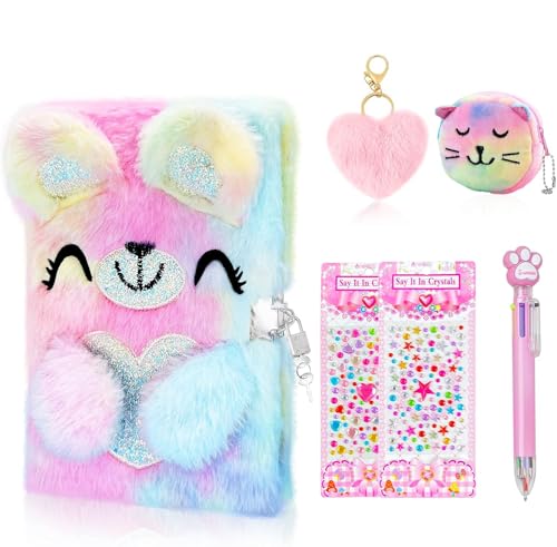 Homicozy Diario Secreto Niña, Libreta con Llave y Candado para Niña y Chicas, Cuaderno Privado con Monedero, Pulsera de Estrella,Bolígrafo Multicolores, Pegatinas Decorativa, Llavero Peludo para Chica
