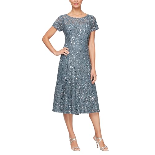 Image of S.L. Fashions Womens Stretch V-Neck Tea Length Dress