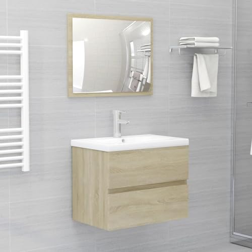 ARKEM Set de Muebles de baño 2 pzas Madera contrachapada Roble Sonoma Mueble Bajo Lavabo con Pie
