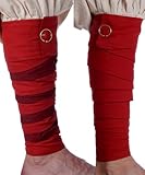 HEMAD Juego de envolturas medievales para pantorrilla con peronas de algod&oacute;n fijo, modelo: Balder, rojo fuego, Talla &uacute;nica