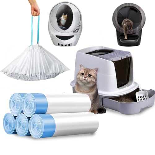 Drawstring Litter Robot 4 Waste Bags, 100 Counts, 19 X 22 Inches, 2 Mils Thickness Cat Litter Bags Compatible with Robot 4 and 3, 11 Gallon Capacity