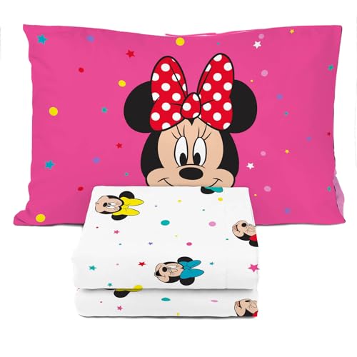 Image of Sunny Side Up Disney Minnie Mouse Twin Sheet Set - 3 Piece Kids Bedding Set Includes Pillow Cover - Super Soft Rainbow Dots Microfiber Sheets