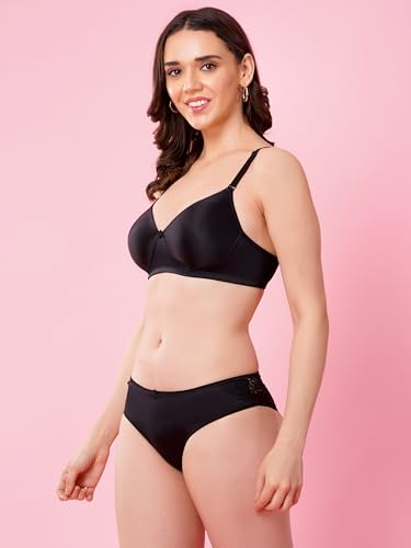 Image of Women's Seamless Non-Padded Wirefree Bra with Mid-Rise Bikini Panty Set | Soft Stretch Everyday Comfort Lingerie Set