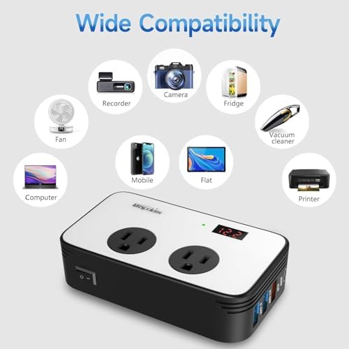 300W Car Power Inverter DC 12V to AC 110V Car Outlet Adapter Plug with PD 25W USB-C, QC3.0 and LCD Display Car Charger Loptop — view 3