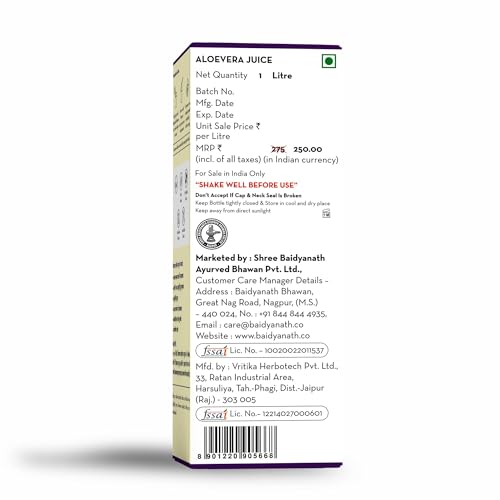 Baidyanath Aloe Vera juice with Pulp, All Natural tonic for Immunity, Better digestion and Glowing Skin, 1L (Pack of 2) - Image 7