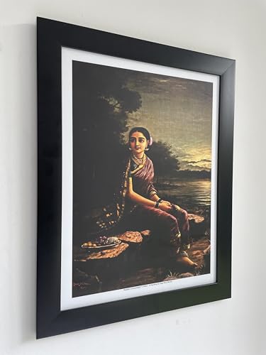 Image of Adventures� *Yashoda, Bal-Krishna & Radha in the Moonlight*- 2 Paintings by Raja Ravi Varma, Set of 2 Wall D�cor Frames. Matt Satin Print with MDF & 1 inchPS Black Frame. Size 14 inchx18 inch each.