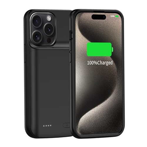 Custodia con batteria per iPhone 15 Pro Max 8500 mAh ultra sottile portatile colore: nero