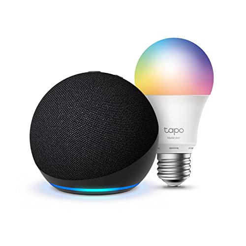 Echo Dot (5.ª generación, modelo de 2022), Antracita + TP-Link Tapo Bombilla LED inteligente Wi-Fi, multicolor, compatible con Alexa - Kit de inicio de Hogar digital