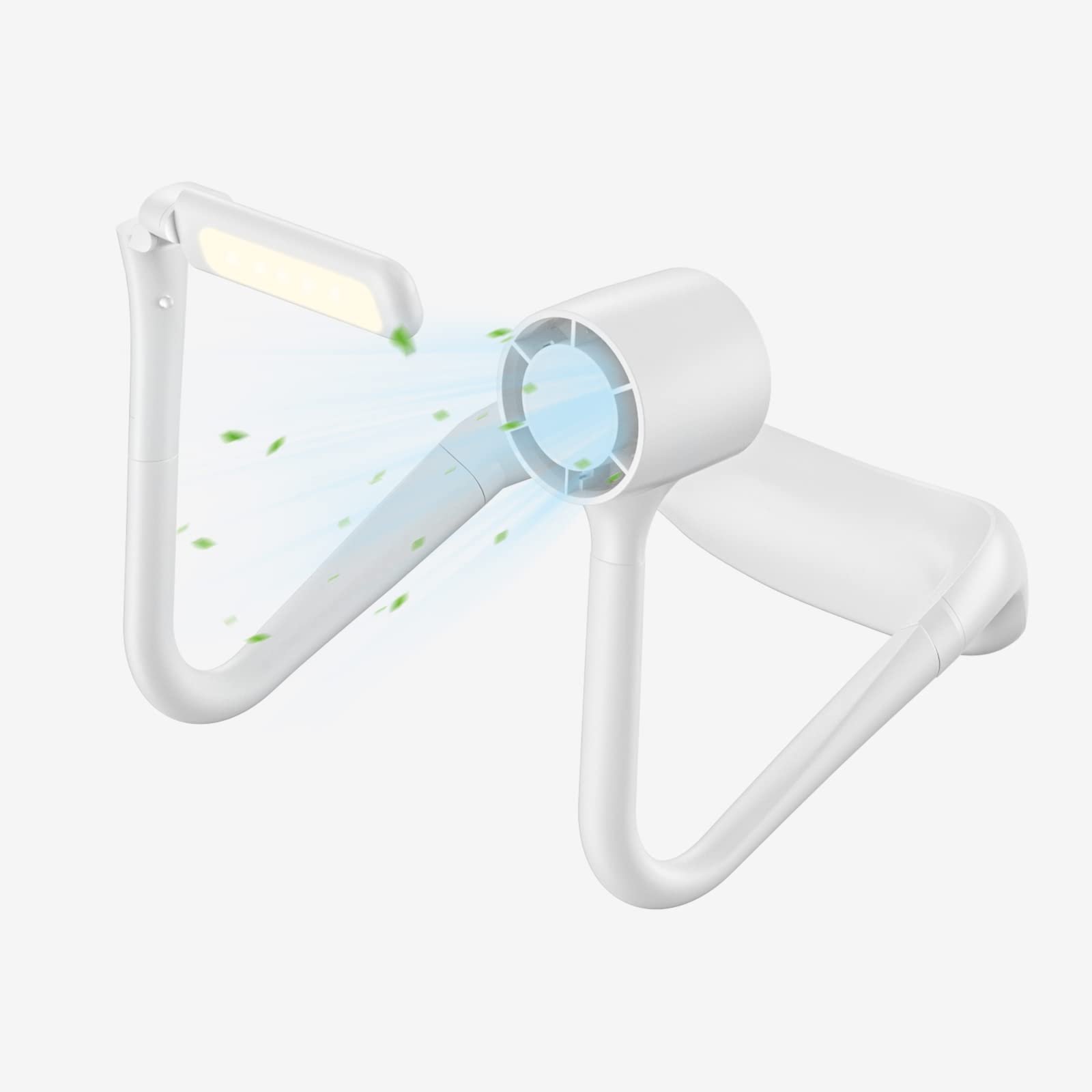 2023 New Portable Neck Fan, Neck Fan With Reading Light, 4000mAh Wearable Neck Fan, 360° Adjustable Hose, 3-Speed Fan, 3 Color Temperature, Suitable for Night Reading, Travel, Sports, Outdoor (White)