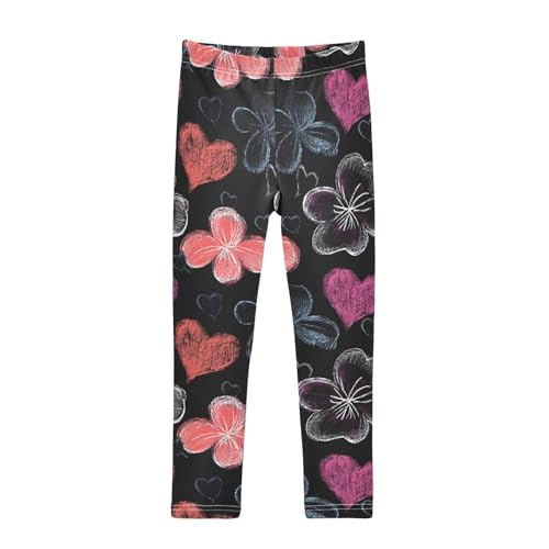 Flowers Shape Hearts Girls Leggings Athletic Pants Tights Stretch Bottom