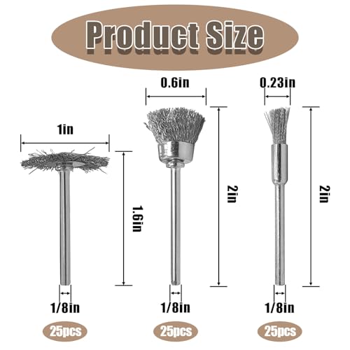 Image of 75Pcs Wire Brushes Set Steel Wire Brush Polishing Wheels Full kit 1 /8 inch Shank Accessories for Rotary Tools