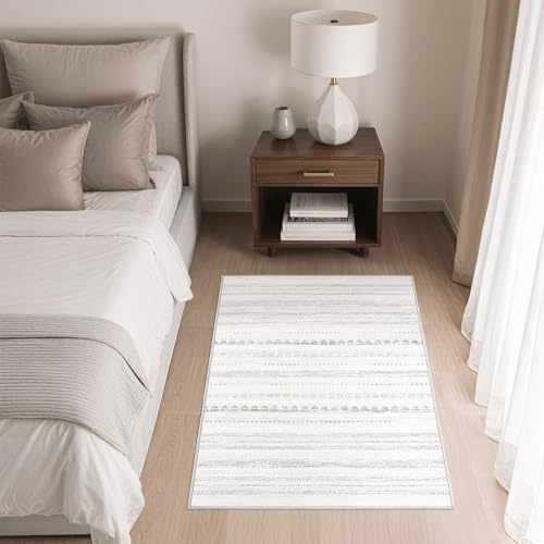 Nakagishi 2X3 Rug Washable Area Rug: Small Soft Boho Farmhouse Neutral Moroccan Non Slip Indoor Low Pile Accent Floor Throw Carpet for Bedroom Bathroom Entryway Kitchen Hallway Closet Home Door - Grey