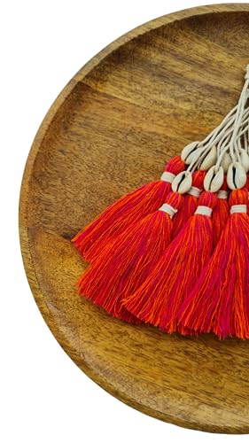 Image of Zippy Flora Handmade Cotton Tassels with Cowrie Shells for DIY & Crafts Project, Pack of 10 (Mix- Dark Pink & Orange)