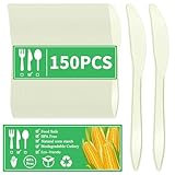 150 Pack 7 Inch Compostable Disposable Knives No Plastic Duty Utensils Eco-Friendly Cornstarch Biodegradable Cutlery for party BBQ, Picnic Events,Daily Use.