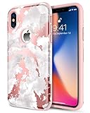 BENTOBEN Dual Layer Heavy Duty Protective Shockproof Rugged Bumper Cute Girl Women Phone Case Cover with Marble Design for iPhone XS 2018 / X 2017 (5.8 Inch) - Rose Gold / Pink