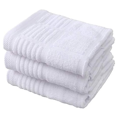 anyi Kitchen Dish Towels Heavy Duty Absorbent Dish Cloths with Hanging Loop 100% Cotton Tea Bar Towels (White-2) Cover