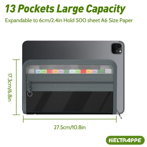 Coupon Receipet Organizer Holder, 13 Pockets Small Accordian File Organizer,Junior Size 10.8X6.8 Inches, Zipper Closure,Monthly Budget Planner Organizer (Grey) #TOP2