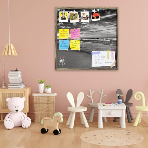 Image of ArtzFolio Sea, Air, & Land Monochrome Contrast | Bulletin Board Notice Pin Board | Vision Soft Board Combo with Thumb Push Pins & Sticky Notes | Antique Golden Frame | 20 x 20 inch (51 x 51 cms)