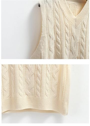 Dndrdhfb Women's Cable Sweater Vest Loose V-Neck Vest Sleeveless Pullover Sweater Top4