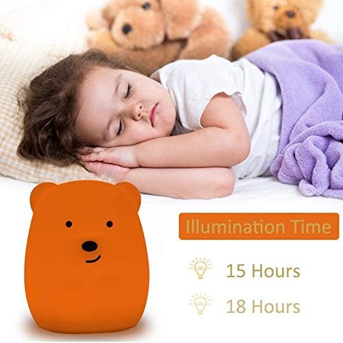 Image of Animal-Shaped Night Light, Rechargeable LED Soft Silicone (BPA Free) Bedside Lamp for Children /Adults, Adjustable Brightness and 9 Colors by Touch Control & Remote Control (Big Bear)
