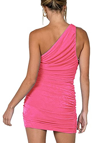 Image of LYANER Women's Sexy One Shoulder Ruched Sleeveless Bodycon Mini Short Dress