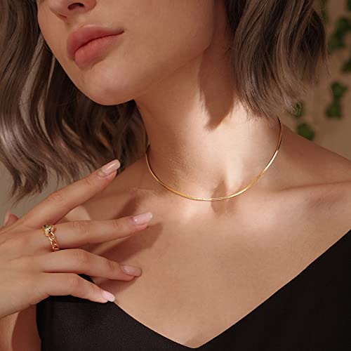 Mevecco Yellow Gold Cube Choker Necklace 18K Gold Plated Simple Flexible Snake Chain Necklace For Women Men Dainty Snake Bone Chain Choker Classic Minimalist Jewelry Gifts #TOP2