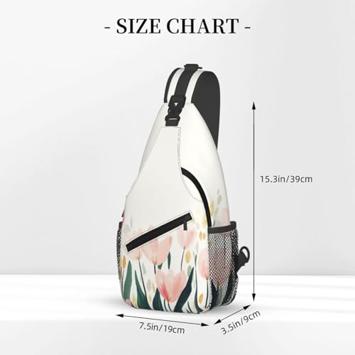 Image of SUPLUCHOM Sling Bag Tulip Flower Watercolor Hiking Daypack Crossbody Shoulder Backpack Travel Chest Pack for Men Women